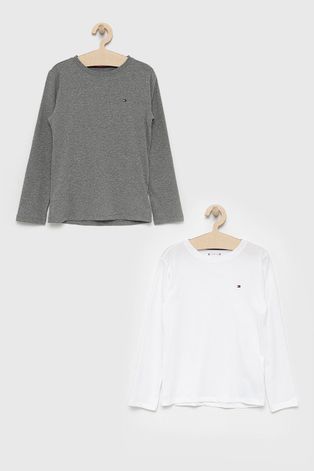 Dětská bavlněná košile s dlouhým rukávem Tommy Hilfiger (2-pack) bílá barva, hladká