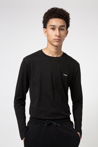 Tričko s dlhým rukávom Hugo pánske, čierna farba, jednofarebné