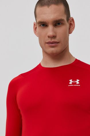 Tričko s dlouhým rukávem Under Armour pánské, červená barva, hladké