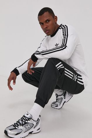 Tričko s dlouhým rukávem adidas Originals pánské, bílá barva, hladké