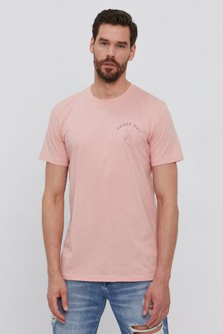 Selected Homme T-shirt męski kolor różowy z nadrukiem