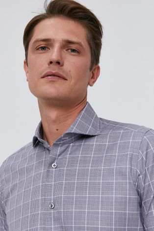 Βαμβακερό πουκάμισο Emanuel Berg ανδρικό, χρώμα: γκρι