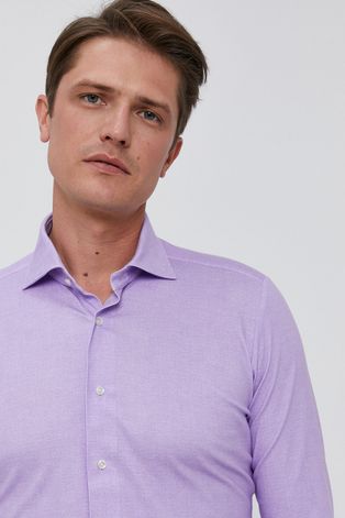 Сорочка Emanuel Berg чоловіча колір фіолетовий slim з італійським коміром