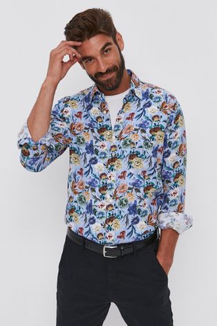 Bavlněné tričko Emanuel Berg pánské, slim, s límečkem button-down