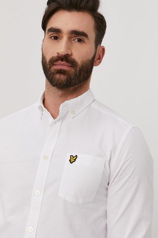 Košile Lyle & Scott pánská, bílá barva, regular, s límečkem button-down