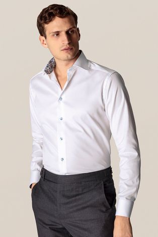 Košile Eton pánská, bílá barva, slim, s klasickým límcem