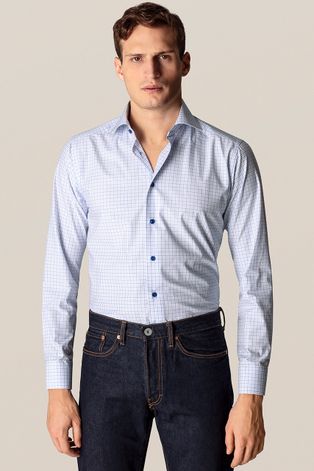 Памучна риза Eton мъжка с кройка по тялото с италианска яка