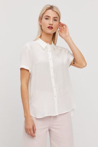 Риза Bimba Y Lola дамска в бяло със стандартна кройка с класическа яка