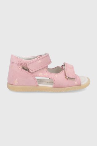 Dětské kožené sandály Mrugała růžová barva