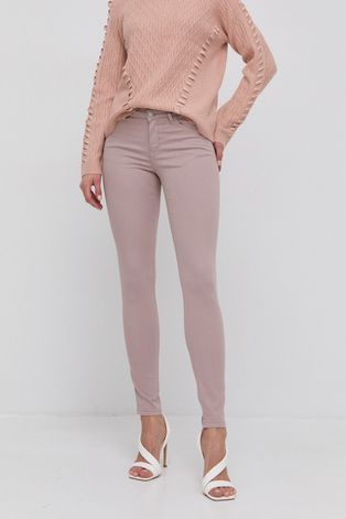Nohavice Guess dámske, ružová farba, priliehavé, stredne vysoký pás