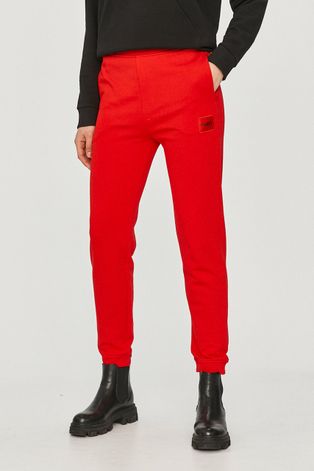 Nohavice Hugo dámske, červená farba, jednofarebné