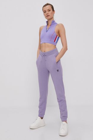 adidas Originals Spodnie damskie kolor fioletowy gładkie