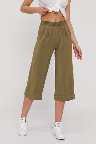 Deha Spodnie damskie kolor zielony fason culottes high waist