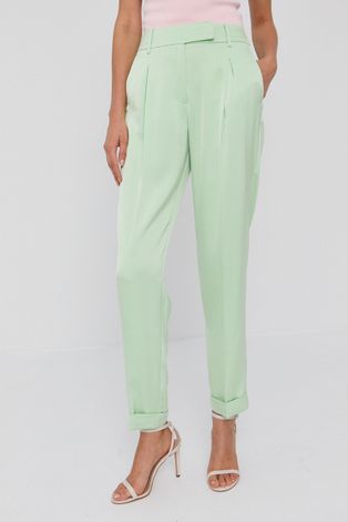 Twinset Spodnie damskie kolor zielony proste high waist