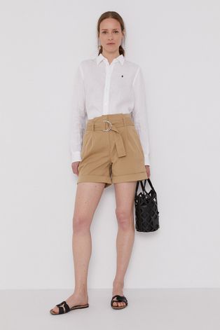 Šortky Calvin Klein dámske, béžová farba, jednofarebné, vysoký pás