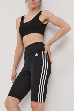 Adidas Pantaloni scurți femei, culoarea negru, material neted, high waist