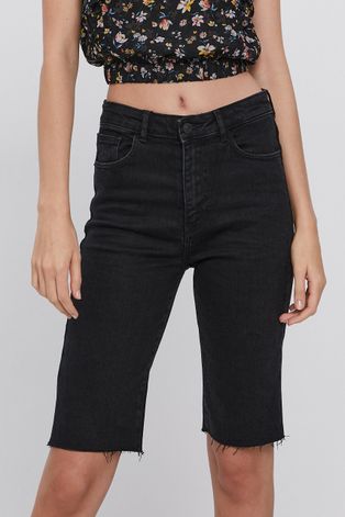 Tally Weijl Pantaloni scurți jeans femei, culoarea negru, material neted, high waist