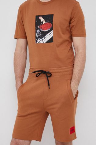 Pamučne kratke hlače Hugo za muškarce, boja: smeđa