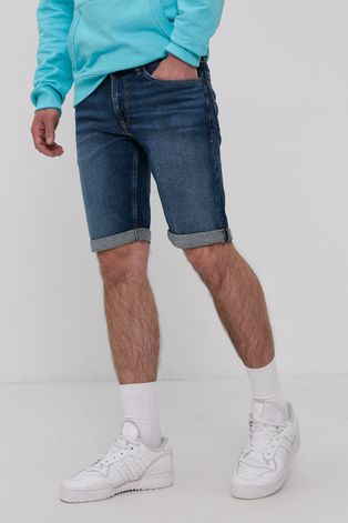 Rifľové krátke nohavice Tommy Jeans pánske, tmavomodrá farba