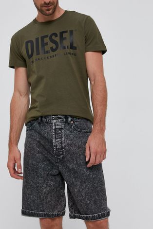 Diesel Pantaloni scurți jeans bărbați, culoarea gri