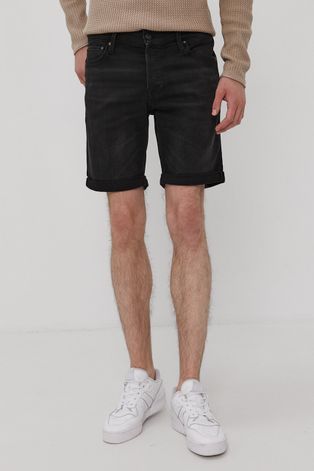 Rifľové krátke nohavice Jack & Jones pánske, čierna farba
