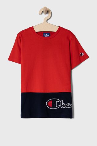Champion T-shirt dziecięcy kolor czerwony z aplikacją