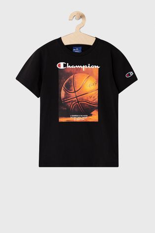 Champion T-shirt dziecięcy kolor czarny z nadrukiem