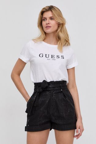 Памучна тениска Guess в бяло