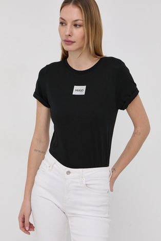 Bavlnené tričko Hugo čierna farba