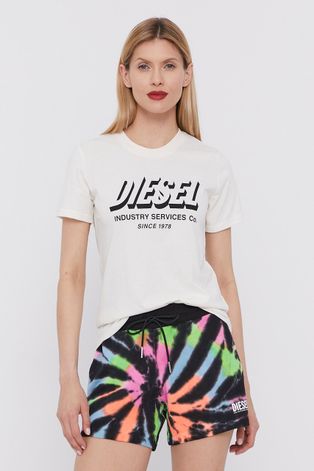 Diesel T-shirt damski kolor kremowy