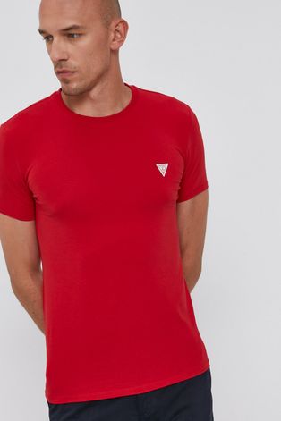 Tričko Guess červená farba, jednofarebné