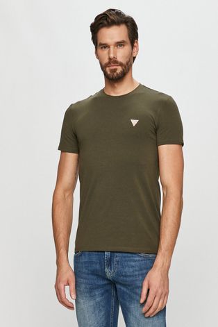 Tričko Guess zelená farba, jednofarebné