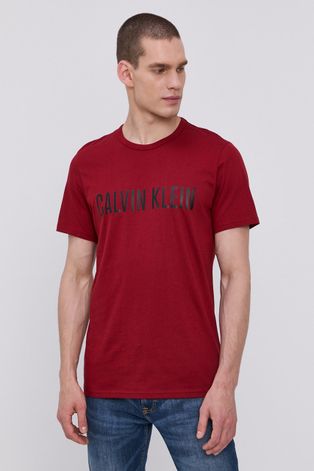 Піжамна футболка Calvin Klein Underwear колір бордовий з принтом