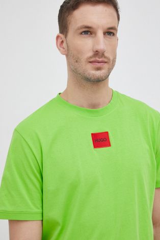 Памучна тениска Hugo в зелено с апликация
