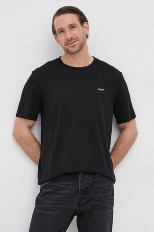 Bavlněné tričko Hugo černá barva, hladké
