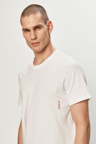 Bavlnené tričko Hugo biela farba, jednofarebné
