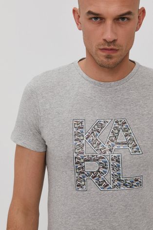 Karl Lagerfeld T-shirt męski kolor szary z nadrukiem