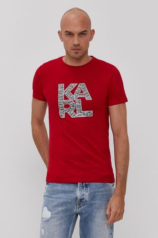 Karl Lagerfeld T-shirt męski kolor czerwony z nadrukiem