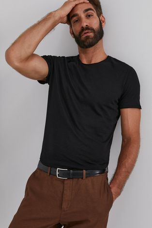 Sisley T-shirt bawełniany kolor czarny gładki