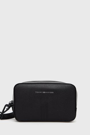 Δερμάτινη τσάντα καλλυντικών Tommy Hilfiger χρώμα: μαύρο
