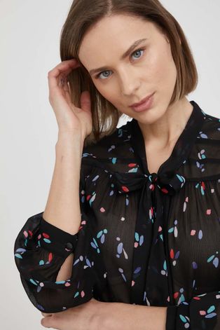 Рубашка Emporio Armani женская цвет чёрный regular шнурованное декольте