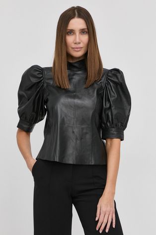 Кожена блуза Custommade Dixie дамска в черно с изчистен дизайн