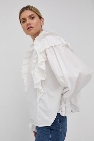 Памучна блуза Notes du Nord Bibi дамска в кремаво с изчистен дизайн