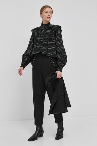 Памучна блуза Bruuns Bazaar Aster Figen дамска в черно с десен