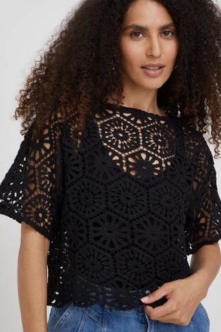 Bluza Sisley za žene, boja: crna, glatka