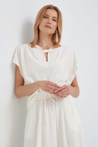 Ленена блуза Sisley дамска в бежово с изчистен дизайн