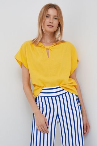 Ленена блуза Sisley дамска в жълто с изчистен дизайн