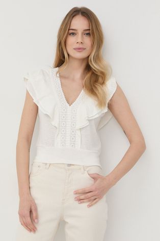 Льняна блузка Morgan жіноча колір білий однотонна