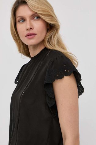 Μεταξωτή μπλούζα Marella γυναικεία, χρώμα: μαύρο