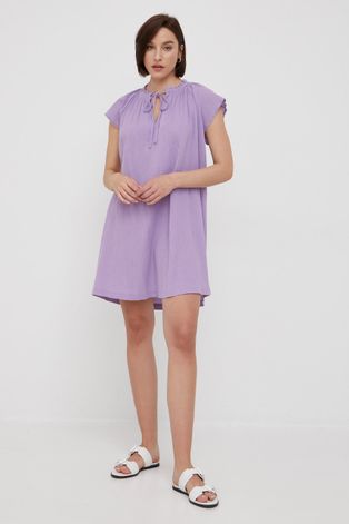 Памучна рокля United Colors of Benetton в лилаво къс модел със стандартна кройка